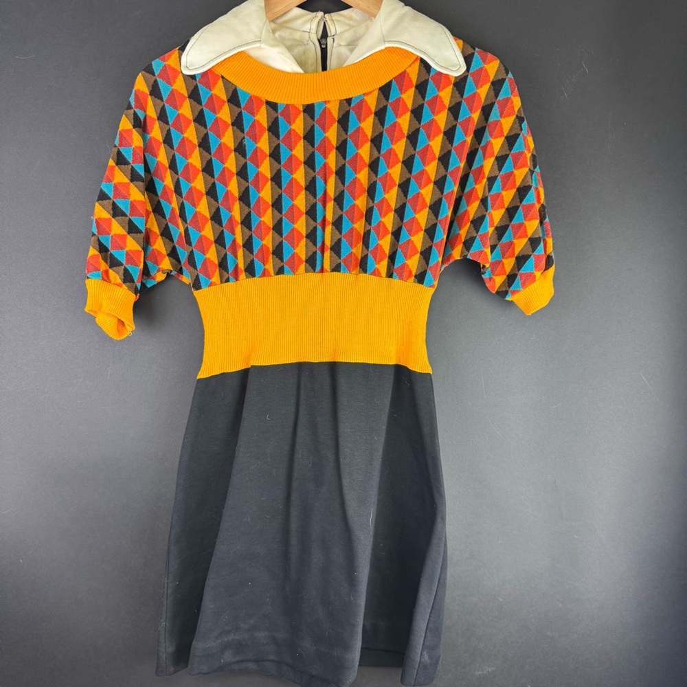 Vintage 1960s Colorful Geometric Knit Dress